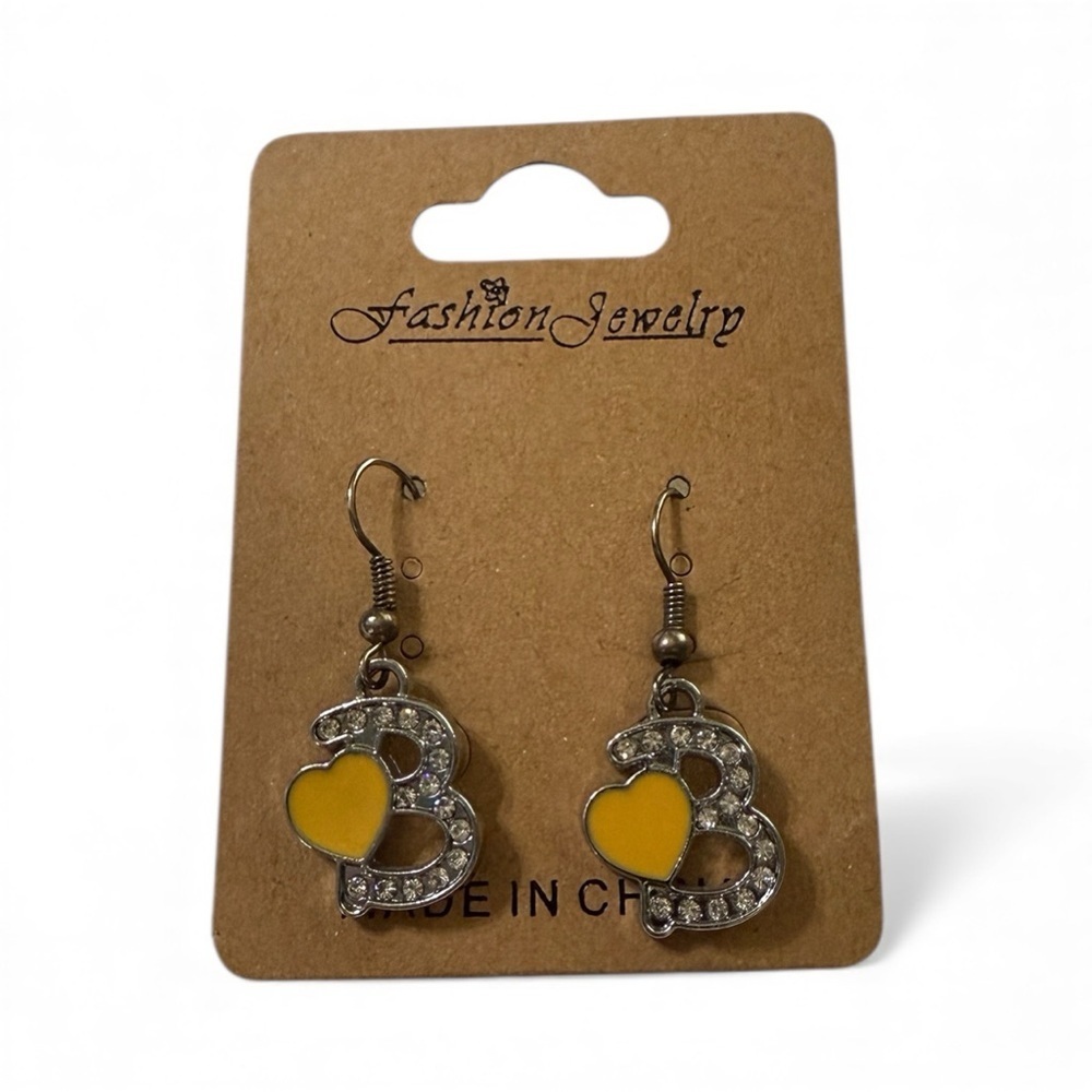 Yellow Heart “B” Initial Dangle Earrings